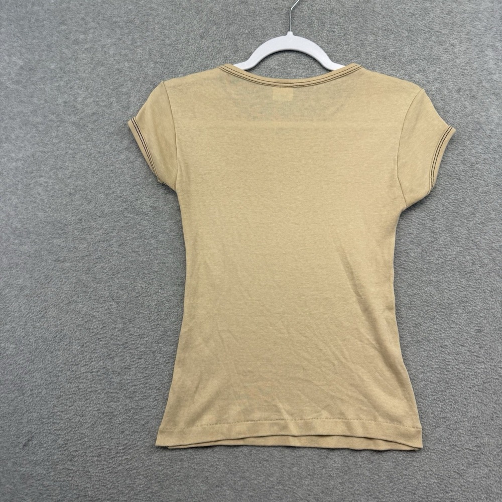 Vintage 70s T-Shirt Women's Blank Plain Top Beige Tan Brown Medium USA Cotton - Picture 3 of 5